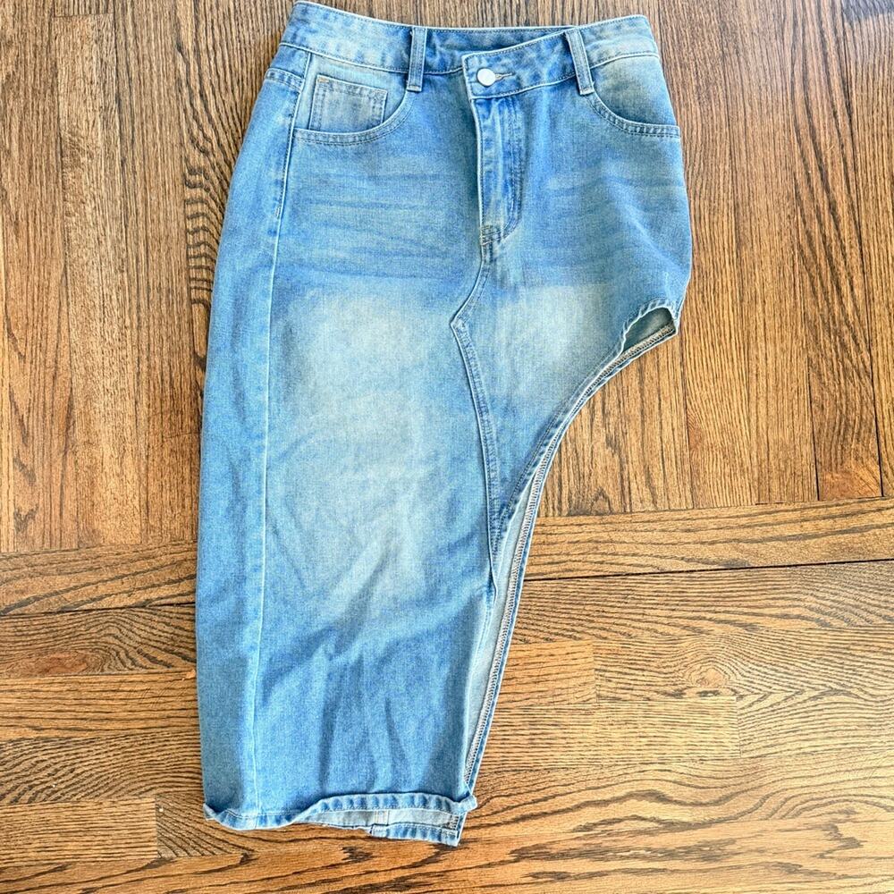 denim midi skirt asymmetrical high low women xxsmall avant-garde streetwear